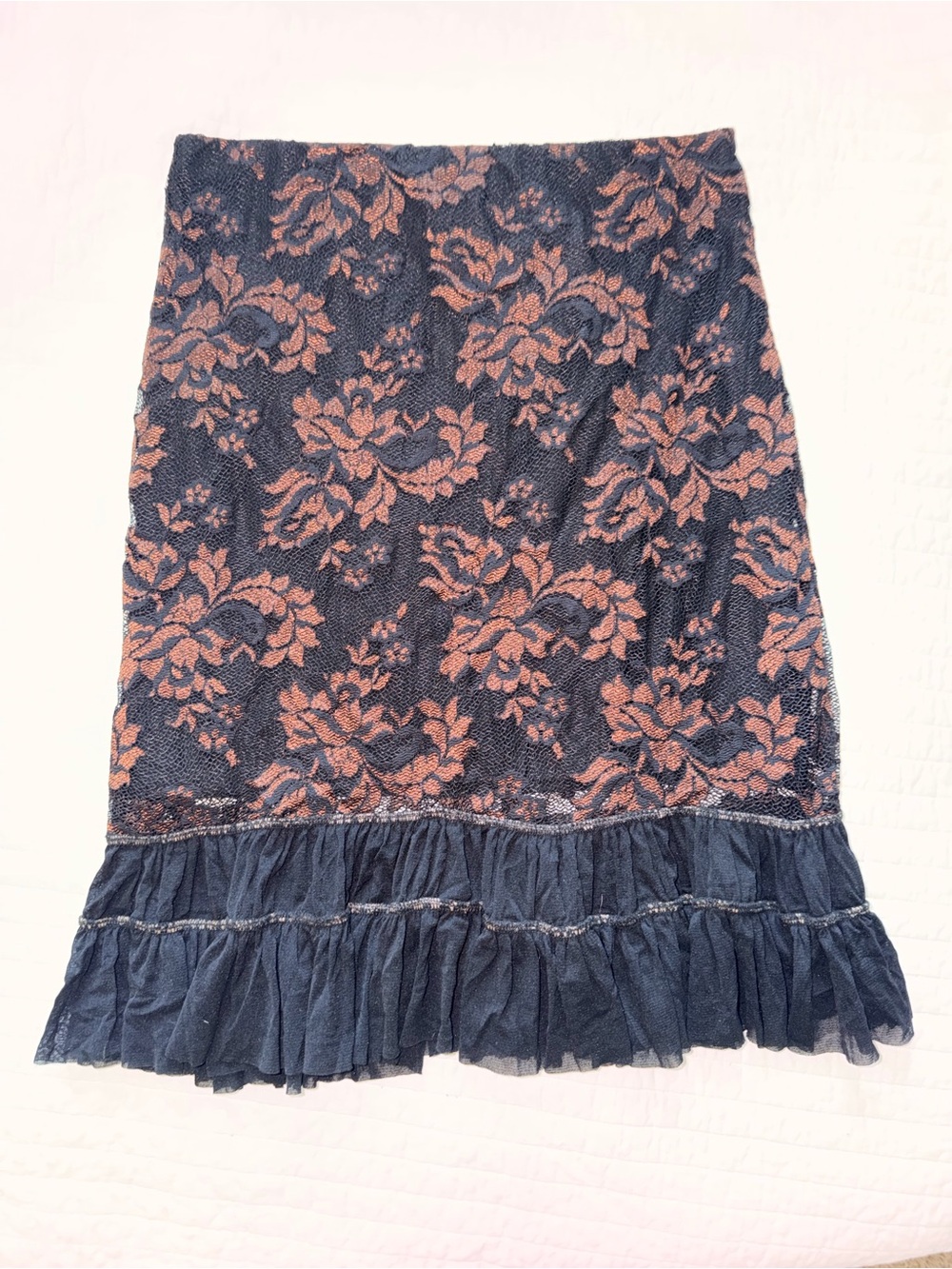 CASADEI Women's Black Lace Floral Ruffle Hem Skirt